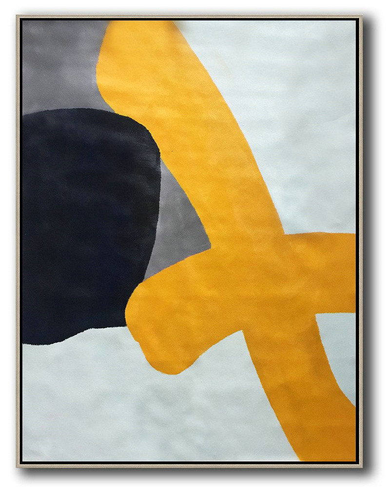 Vertical Contemporary Art,Original Art Acrylic Painting,Yellow,White,Black,Navy Blue